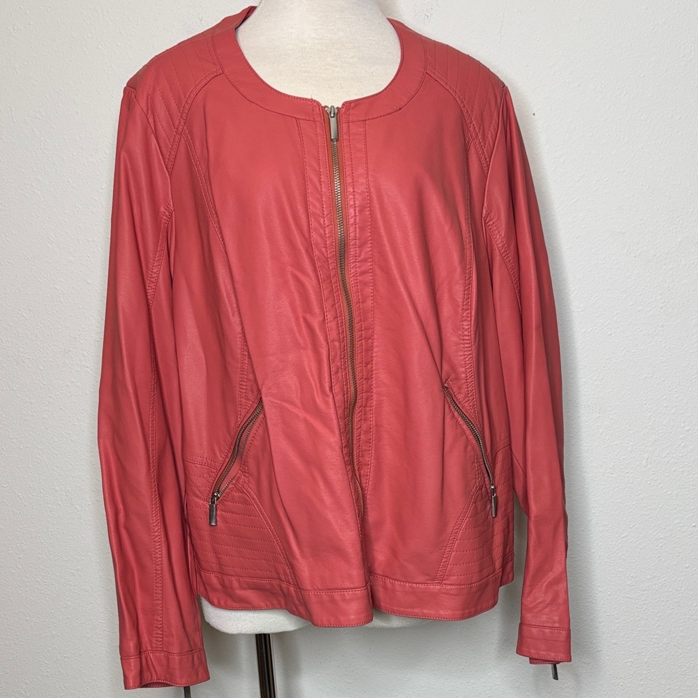Lane Bryant size 22/24 Vibrant coral faux Leather Jacket